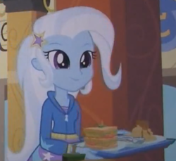 Size: 500x458 | Tagged: safe, derpibooru import, screencap, trixie, equestria girls, equestria girls (movie), cropped, food, sandwich, solo