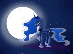 Size: 1543x1151 | Tagged: safe, artist:silviawinter, princess luna, alicorn, pony, moon, raised hoof, solo