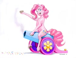 Size: 1100x848 | Tagged: safe, artist:baron engel, pinkie pie, earth pony, pony, party cannon, pencil drawing, solo, traditional art, underhoof