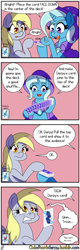 Size: 2560x8000 | Tagged: safe, artist:outofworkderpy, derpibooru import, derpy hooves, trixie, pegasus, pony, unicorn, comic:a derpy magic show, cape, card trick, clothes, comic, female, funny, hat, luna-afterdark, magic show, magic trick, mare, outofworkderpy, sweat, sweatdrop, trixie's cape, trixie's hat, tumblr, tumblr comic