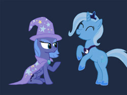 Size: 960x720 | Tagged: artist needed, safe, artist:tootootaloo, princess luna, trixie, alicorn, pony, unicorn, accessory swap, female, mare, nightmare night, rearing, s1 luna, simple background