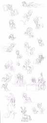 Size: 1700x4400 | Tagged: safe, artist:jbwarner86, derpibooru import, apple bloom, applejack, big macintosh, bon bon, derpy hooves, discord, dj pon-3, doctor whooves, fluttershy, lyra heartstrings, octavia melody, photo finish, pinkie pie, rainbow dash, rarity, scootaloo, snails, snips, spike, steven magnet, sweetie belle, sweetie drops, trixie, twilight sparkle, vinyl scratch, zecora, dragon, earth pony, parasprite, pegasus, pony, unicorn, zebra, cutie mark crusaders, male, mane seven, mane six, sketch dump, stallion