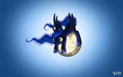 Size: 2560x1600 | Tagged: safe, artist:mysticalpha, princess luna, alicorn, pony, moon, solo, tangible heavenly object, wallpaper