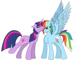 Size: 1280x1040 | Tagged: safe, artist:jykinturah, derpibooru import, rainbow dash, twilight sparkle, pegasus, pony, female, lesbian, nuzzling, shipping, twidash, wingboner