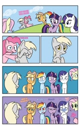 Size: 800x1257 | Tagged: safe, artist:blubhead, derpibooru import, applejack, derpy hooves, fluttershy, pinkie pie, rainbow dash, rarity, twilight sparkle, earth pony, pegasus, pony, unicorn, comic, female, mane six, mare, missing cutie mark, underp