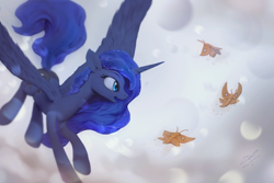 Size: 1920x1280 | Tagged: safe, artist:assasinmonkey, princess luna, alicorn, moth, pony, female, horn, mare, solo