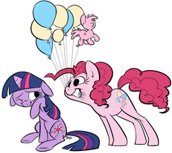 Size: 946x845 | Tagged: safe, artist:php27, derpibooru import, pinkie pie, twilight sparkle, earth pony, pony, balloon, colored, crying