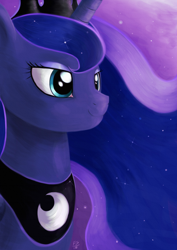 Size: 1340x1895 | Tagged: safe, artist:fladdrarblyg, princess luna, alicorn, pony, female, horn, mare, simple background, solo