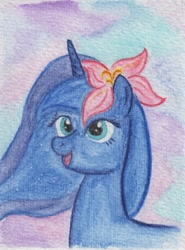 Size: 911x1231 | Tagged: safe, artist:airtower, princess luna, alicorn, pony, flower in hair, solo, traditional art