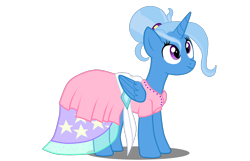 Size: 1672x1080 | Tagged: safe, artist:marian9, derpibooru import, trixie, alicorn, pony, alternate hairstyle, alternate universe, clothes, confused, dress, female, gala dress, mare, race swap, simple background, solo, transparent background, trixiecorn, vector