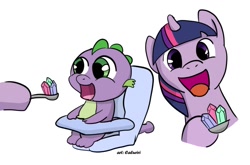 Size: 1000x660 | Tagged: safe, artist:caluriri, derpibooru import, spike, twilight sparkle, dragon, baby, baby dragon, baby spike, comic, comic strip, cute, filly twilight sparkle, gem, mama twilight