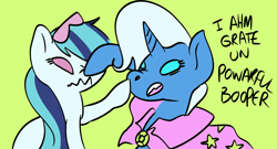 Size: 1412x764 | Tagged: artist needed, safe, derpibooru import, sonata dusk, trixie, pony, boop, female, ponified