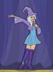 Size: 596x800 | Tagged: safe, artist:greenvelvetcake, derpibooru import, trixie, humanized, solo, stage