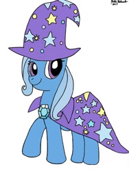 Size: 576x768 | Tagged: safe, artist:chuutan, derpibooru import, trixie, pony, unicorn, cape, clothes, female, hat, mare, simple background, solo, trixie's cape, trixie's hat, white background