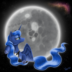 Size: 1000x1000 | Tagged: safe, artist:the1xeno1, princess luna, alicorn, pony, mare in the moon, moon, solo, space, tangible heavenly object