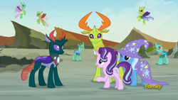 Size: 1638x921 | Tagged: safe, derpibooru import, screencap, pharynx, starlight glimmer, thorax, trixie, changedling, changeling, pony, unicorn, to change a changeling, king thorax, prince pharynx