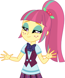 Size: 3000x3618 | Tagged: safe, artist:aqua-pony, sour sweet, equestria girls, bowtie, clothes, crystal prep academy uniform, freckles, lidded eyes, school uniform, simple background, smiling, solo, transparent background, vector