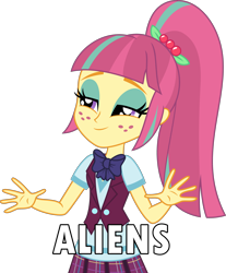 Size: 3000x3618 | Tagged: safe, sour sweet, alien, equestria girls, ancient aliens, giorgio a. tsoukalos, meme, simple background, solo, transparent background