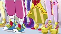 Size: 1920x1090 | Tagged: safe, screencap, lemon zest, rainbow dash, sci-twi, sour sweet, sunset shimmer, twilight sparkle, dance magic, equestria girls, spoiler:eqg specials, clothes, converse, high heels, legs, logo, pictures of legs, platform shoes, rapper dash, shoes, sneakers, sneakers fetish, teletoon