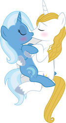 Size: 2379x4418 | Tagged: safe, artist:benybing, derpibooru import, prince blueblood, trixie, bluetrix, blushing, female, kissing, male, shipping, straight