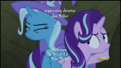 Size: 445x250 | Tagged: safe, derpibooru import, screencap, starlight glimmer, trixie, pony, to change a changeling, animated, bag, bagged, discovery family logo, gif, magic