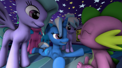 Size: 3840x2160 | Tagged: dead source, safe, artist:udacom, derpibooru import, aloe, cloudchaser, flitter, lotus blossom, spike, trixie, dragon, 3d, female, flitterspike, harem, lucky bastard, male, shipping, source filmmaker, spike gets all the mares, spikechaser, spixie, straight, swag