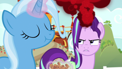 Size: 1280x720 | Tagged: safe, derpibooru import, screencap, starlight glimmer, trixie, pony, all bottled up, anger magic, magic