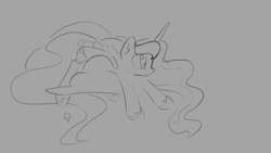 Size: 1280x720 | Tagged: safe, artist:darkflame75, princess luna, alicorn, pony, cloud, lunadoodle, monochrome, solo