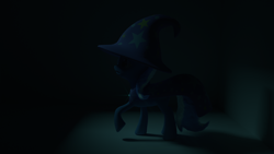 Size: 1920x1080 | Tagged: safe, artist:shastro, derpibooru import, trixie, pony, 3d, blender, darkness, solo