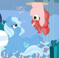 Size: 2096x2060 | Tagged: safe, artist:strawberry-spritz, derpibooru import, trixie, oc, bed, ms paint, parody, portal