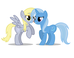 Size: 604x474 | Tagged: safe, artist:mixermike622, derpibooru import, derpy hooves, trixie, pegasus, pony, female, licking, mare