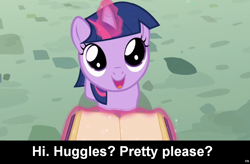 Size: 1024x671 | Tagged: safe, derpibooru import, twilight sparkle, pony, unicorn, book, bronybait, caption, cs captions, cute, female, filly, filly twilight sparkle, glowing horn, happy, horn, hug request, looking at you, looking up, magic, open mouth, smiling, solo, telekinesis, twiabetes