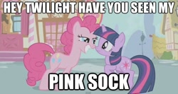 Size: 624x333 | Tagged: safe, derpibooru import, edit, edited screencap, screencap, pinkie pie, twilight sparkle, earth pony, pony, unicorn, caption, female, mare