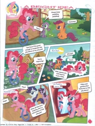 Size: 1200x1600 | Tagged: safe, derpibooru import, pinkie pie, rarity, scootaloo, spike, twilight sparkle, dragon, earth pony, pony, unicorn, comic:a bright idea, comic, german comic, heyo, official