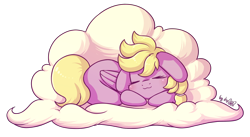 Size: 1548x849 | Tagged: safe, artist:dsp2003, oc, oc only, oc:comfy, pegasus, pony, 2017, bipedal, blushing, chibi, cloud, cute, daaaaaaaaaaaw, female, floppy ears, lifeloser-ish, simple background, sleeping, solo, style emulation, transparent background