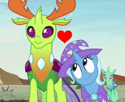Size: 848x694 | Tagged: safe, derpibooru import, edit, edited screencap, screencap, thorax, trixie, changedling, changeling, to change a changeling, female, heart, king thorax, male, shipping, straight, thoraxie