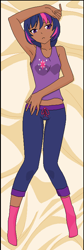 Size: 286x852 | Tagged: safe, artist:mattmankoga, derpibooru import, twilight sparkle, human, armpits, body pillow, body pillow design, clothes, dark skin, female, humanized, on back, socks, solo