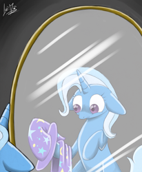 Size: 850x1031 | Tagged: safe, artist:chocolatechilla, derpibooru import, trixie, pony, unicorn, female, mare, mirror, solo