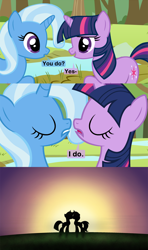 Size: 1024x1724 | Tagged: safe, artist:beavernator, derpibooru import, trixie, twilight sparkle, pony, unicorn, comic, cropped, eyes closed, female, kissing, lesbian, mare, open mouth, shipping, twixie