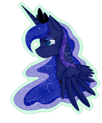 Size: 2484x3000 | Tagged: safe, artist:ruef, princess luna, alicorn, pony, bust, colored pupils, constellation, sad, simple background, solo, transparent background