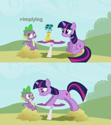 Size: 640x720 | Tagged: safe, derpibooru import, spike, twilight sparkle, dragon, implying, reaction image