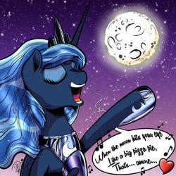 Size: 2000x2000 | Tagged: safe, artist:gray--day, princess luna, alicorn, pony, dean martin, moon, singing, solo, song reference, that's amore