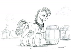 Size: 1400x1043 | Tagged: safe, artist:baron engel, grand pear, earth pony, pony, the perfect pear, grayscale, male, monochrome, pencil drawing, sketch, solo, stallion, traditional art, younger