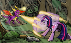 Size: 2415x1491 | Tagged: safe, artist:godofirony, derpibooru import, twilight sparkle, crossover, spyro the dragon