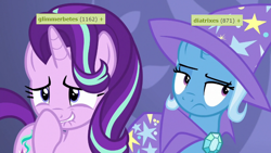 Size: 738x416 | Tagged: safe, derpibooru import, edit, edited screencap, screencap, starlight glimmer, trixie, pony, unicorn, derpibooru, meta, tags