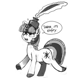 Size: 1000x1000 | Tagged: safe, artist:kevinsano, derpibooru import, twilight sparkle, grayscale, inkwell, monochrome, pun, quill