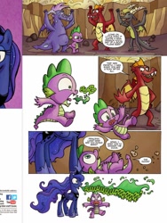 Size: 720x960 | Tagged: safe, idw, baff, garble, princess luna, spike, vex, alicorn, dragon, pony, spoiler:comic, spoiler:comicff14, fire, fire breath, preview, teenaged dragon