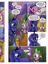 Size: 720x960 | Tagged: safe, idw, princess luna, spike, twilight sparkle, twilight sparkle (alicorn), alicorn, dragon, pony, spoiler:comic, spoiler:comicff14, female, mare, preview, twilight's castle