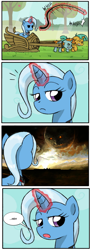 Size: 650x1795 | Tagged: safe, derpibooru import, snails, snips, trixie, exploitable meme, meh, meme, termina's moon, the legend of zelda, the legend of zelda: majora's mask, unimpressed trixie meme