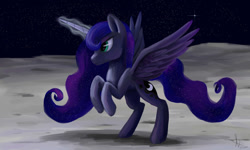 Size: 1153x692 | Tagged: safe, artist:mif-sakura, princess luna, alicorn, pony, magic, moon, prancing, solo, stars